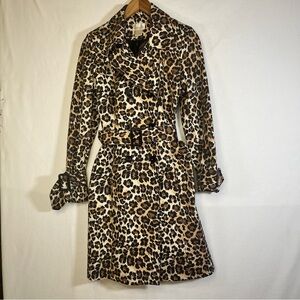 NWOT Carabella Trench Coat Long Leopard Print Double Breasted Preppy Cozy Size S